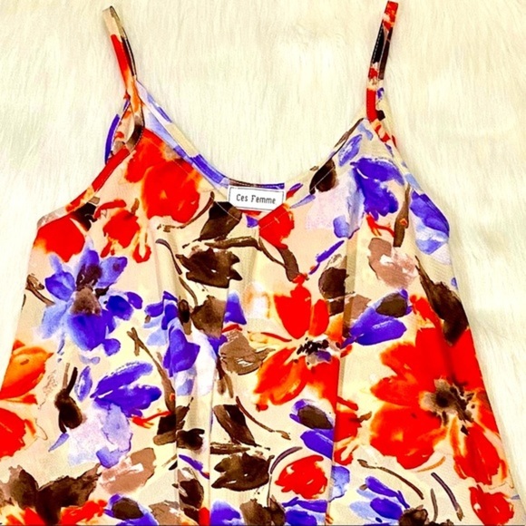 Tie Front Top Tank Floral Print V-neck Pat… - Picture 4 of 11